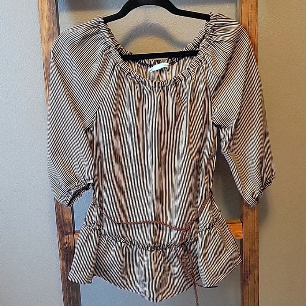 Maurice's NWOT B&W Pinstripe Pesant Top